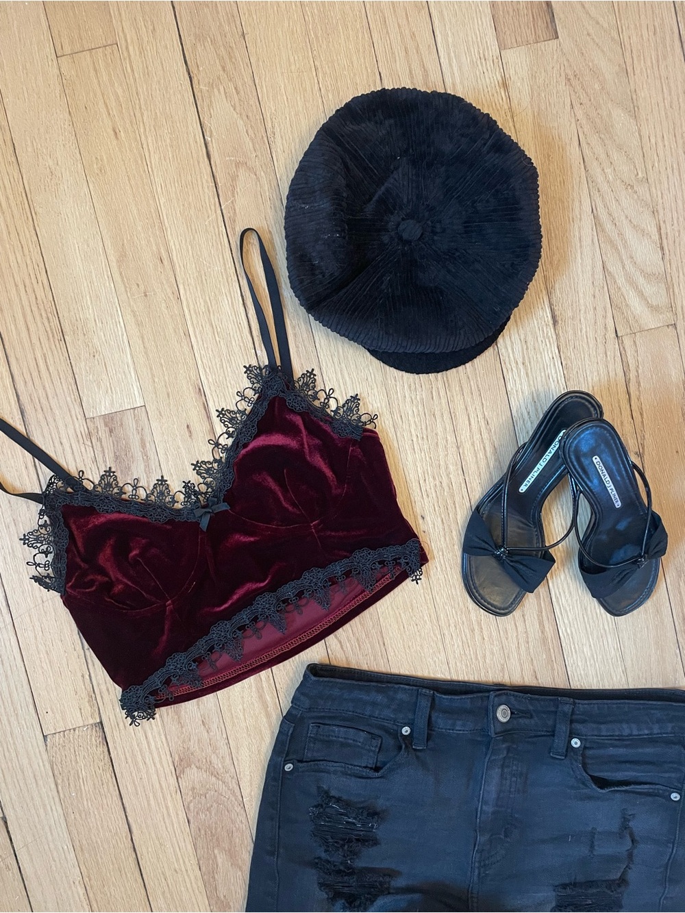 Velvet Lace Bralette - Burgundy